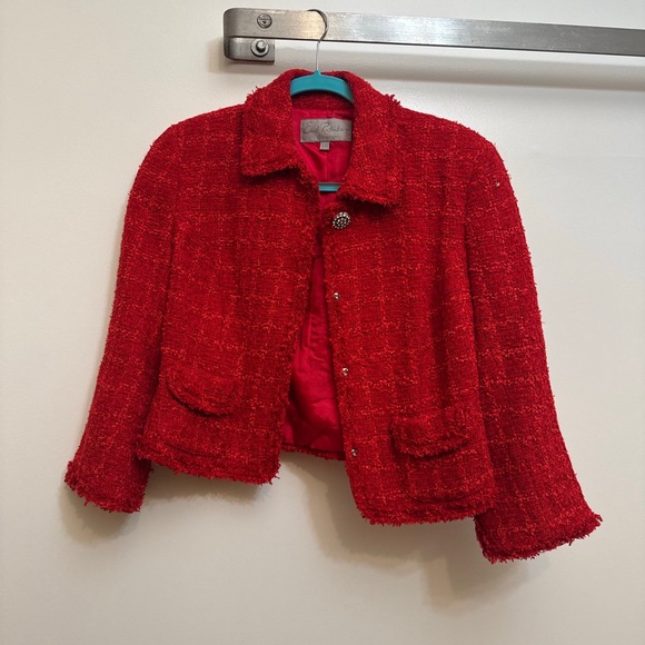 Earl Rutenberg Womens Red Textured Button Detail Cropped Tweed Jacket Size XS - Picture 2 of 9